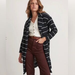 MARINE LAYER Birdseye Coat Cardigan Black White Striped
